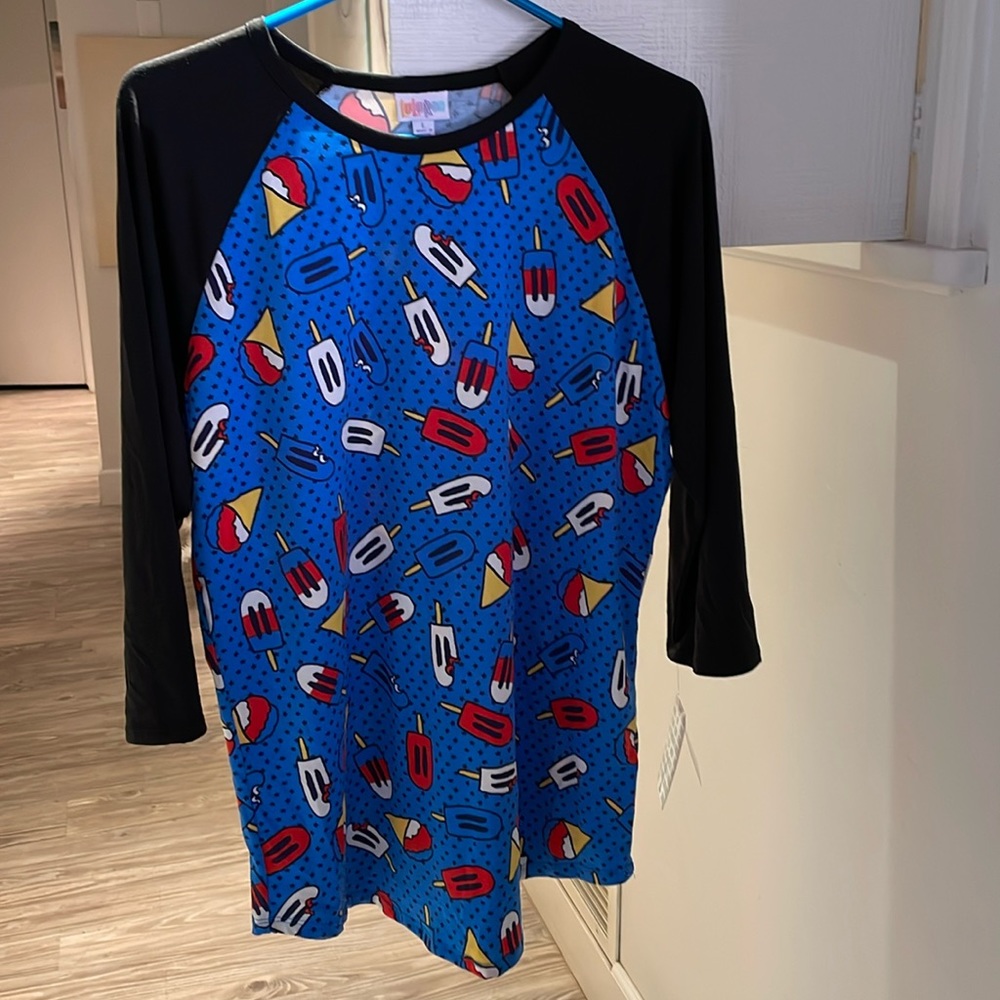 LULAROE RANDY SNOWCONE & POSICLE BASEBALL SHIRT SZ L